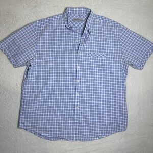 James Campbell Men's XXL Short Sleeve Button Down Shirt Blue White Gingham Plaid